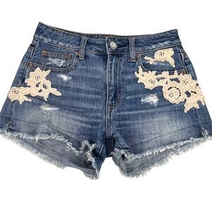 American Eagle Outfitters Hi-Rise Festival Jean Shorts Blue Distressed Denim 2